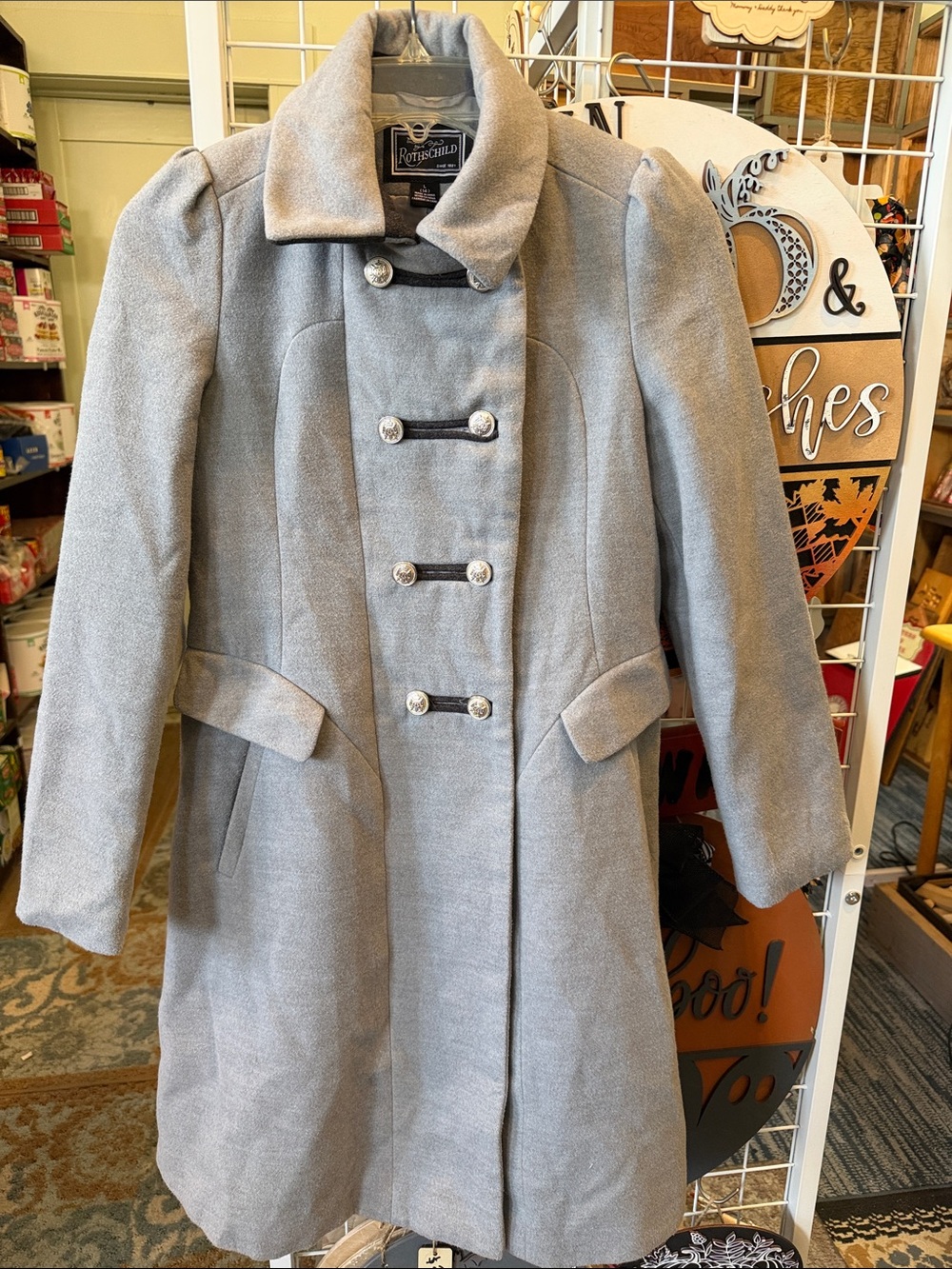 Rothschild Women's Light Gray Military-Style Faux Wool Coat